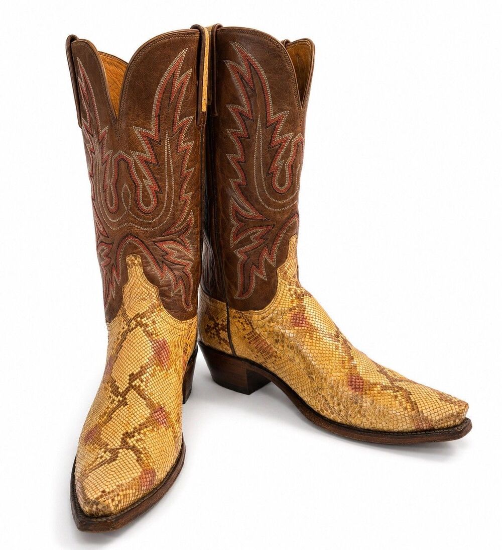 Lucchese 1883 Genuine Python Western Cowboy Boots Cream Snip Toe Women's 10B